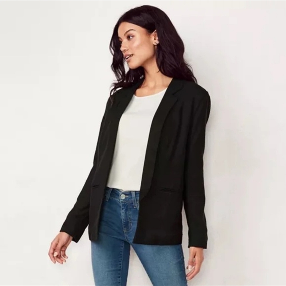 NWT! LC Lauren Conrad Open Front Relaxed Blazer Office Work Chic Black Career